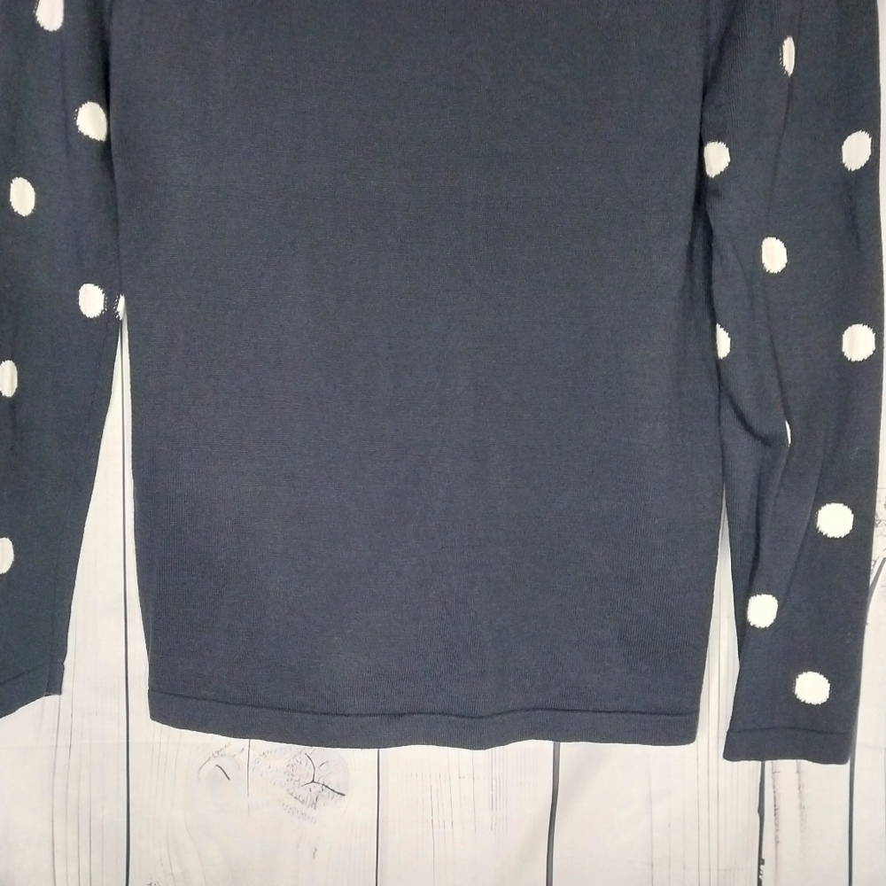 Tommy Hilfiger Dark Blue and White Polka Dot Preppy V-Neck Women's Sweater - Picture 7 of 7